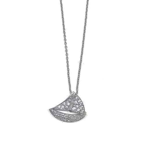 18kt White Gold Tiny Treasure Diamond Sailboat Necklace Necklaces Roberto Coin