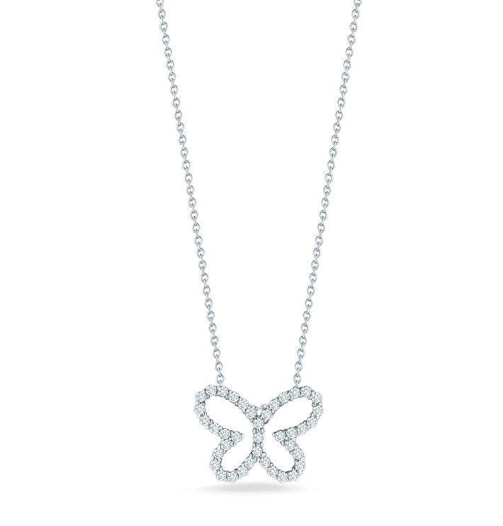18kt White Gold Tiny Treasure Diamond Butterfly Necklace Necklaces Roberto Coin