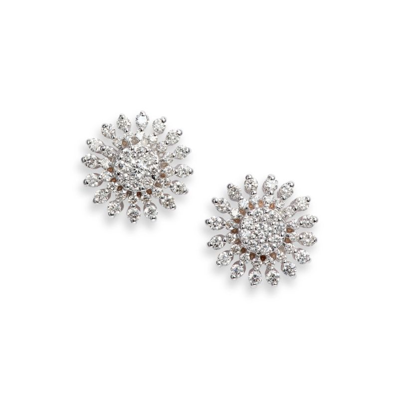 18kt White Gold Diamond Small Sunburst Stud Earrings Earrings Roberto Coin