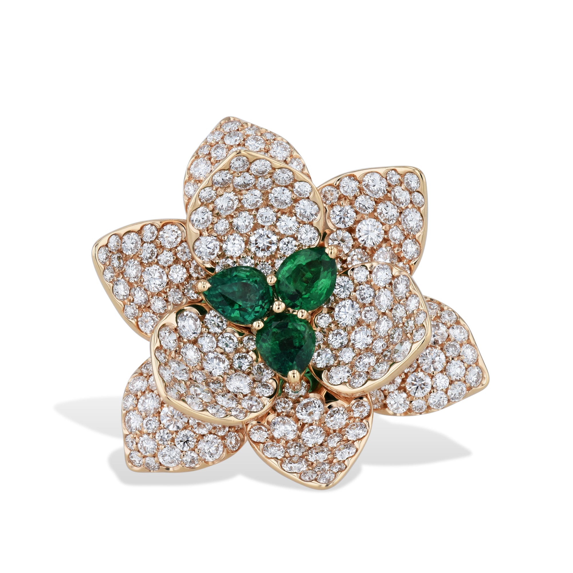 Rose Gold Diamond and Emerald Flower Ring Rings Curated by H