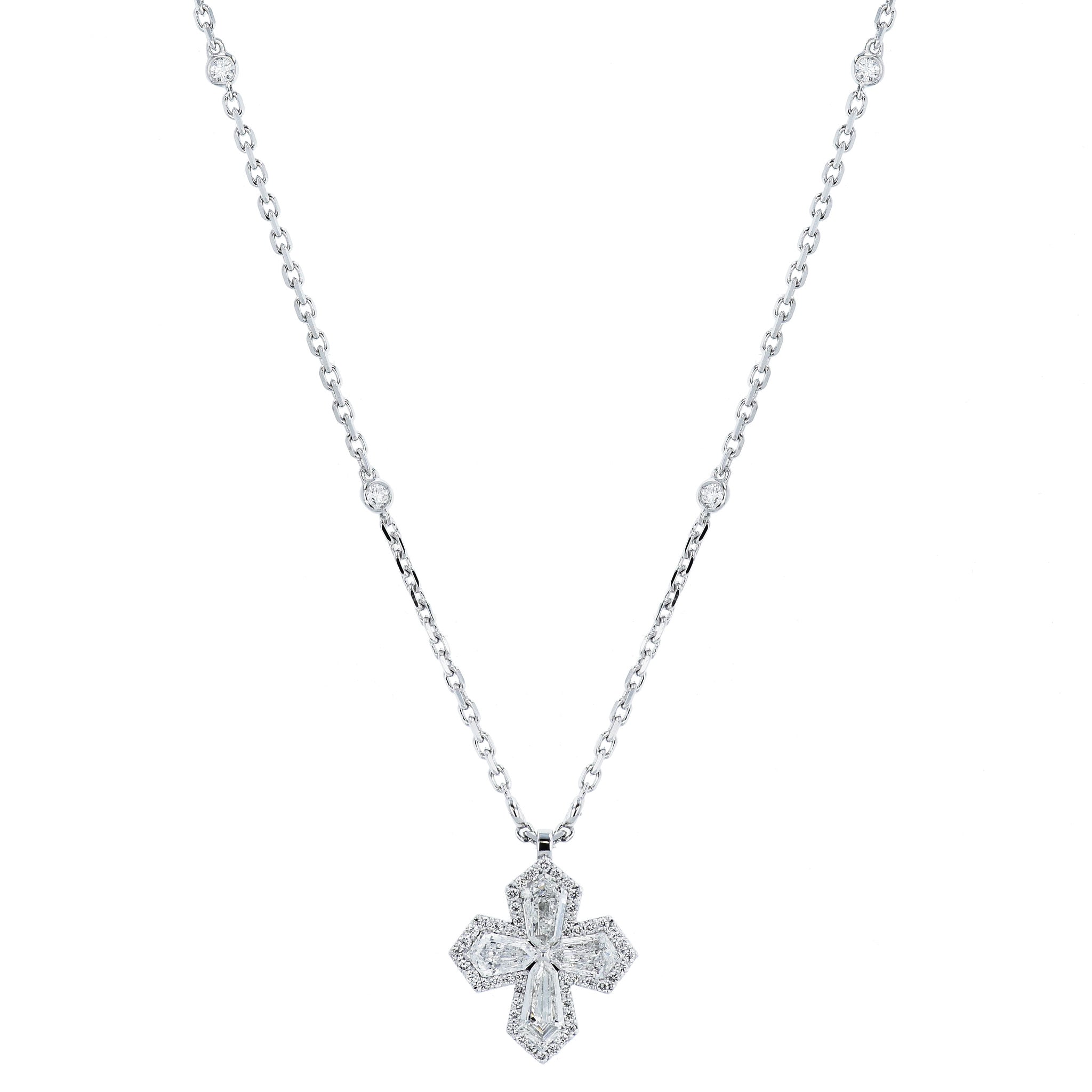 White Gold Diamond Cross Pendant Necklace Necklaces Curated by H