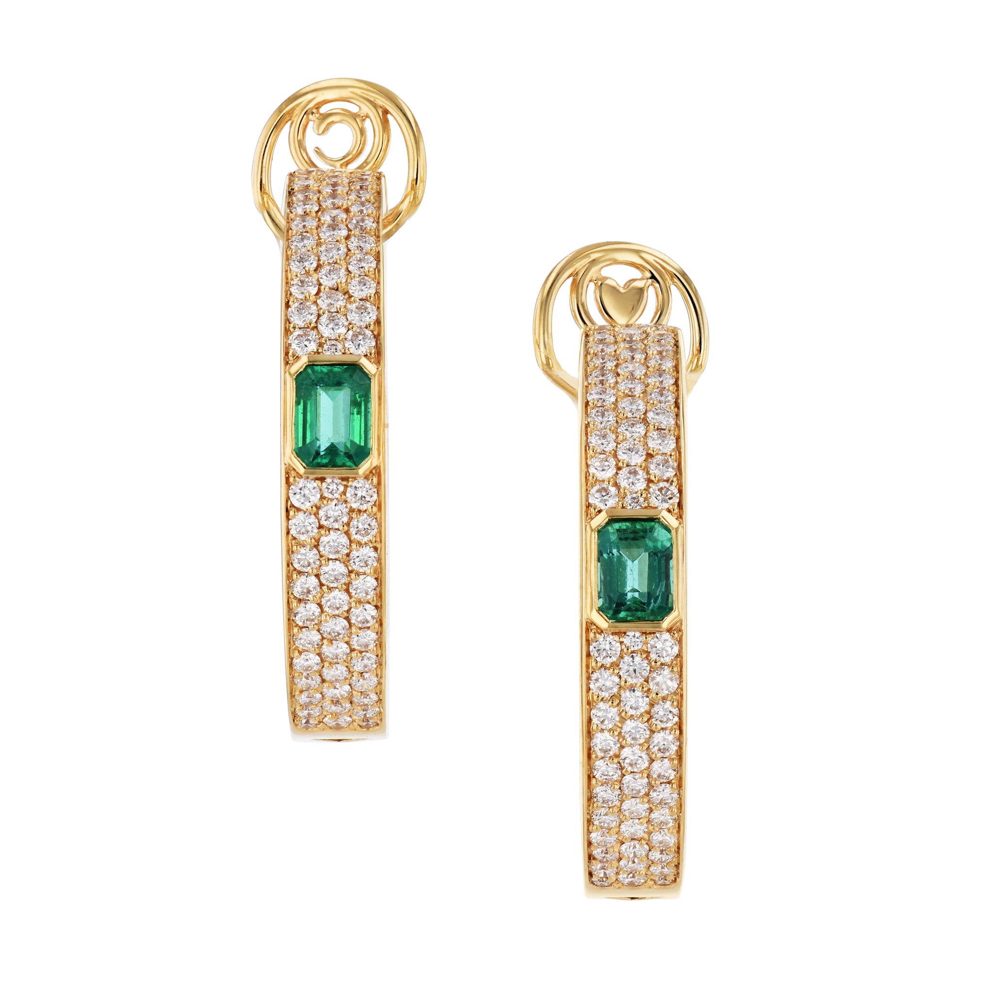 Emerald and Diamond Yellow Gold Hoop Earrings Earrings Curated by H