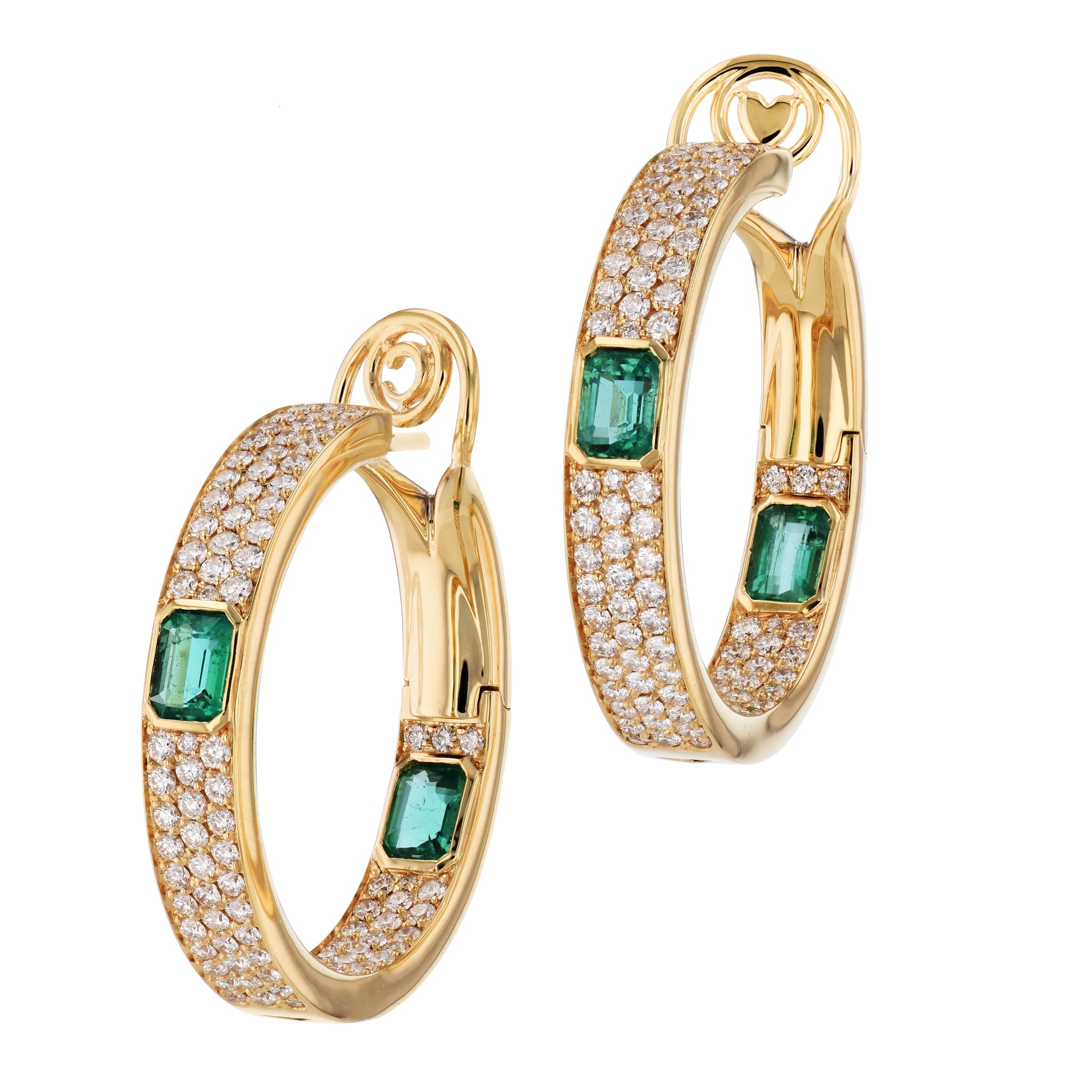 Emerald and Diamond Yellow Gold Hoop Earrings Earrings Curated by H