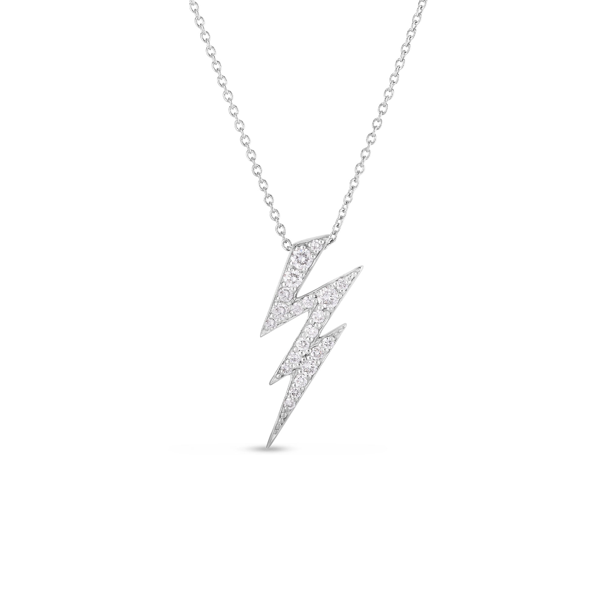 18kt White Gold Tiny Treasures Diamond Lightning Bolt Necklace Necklaces Roberto Coin