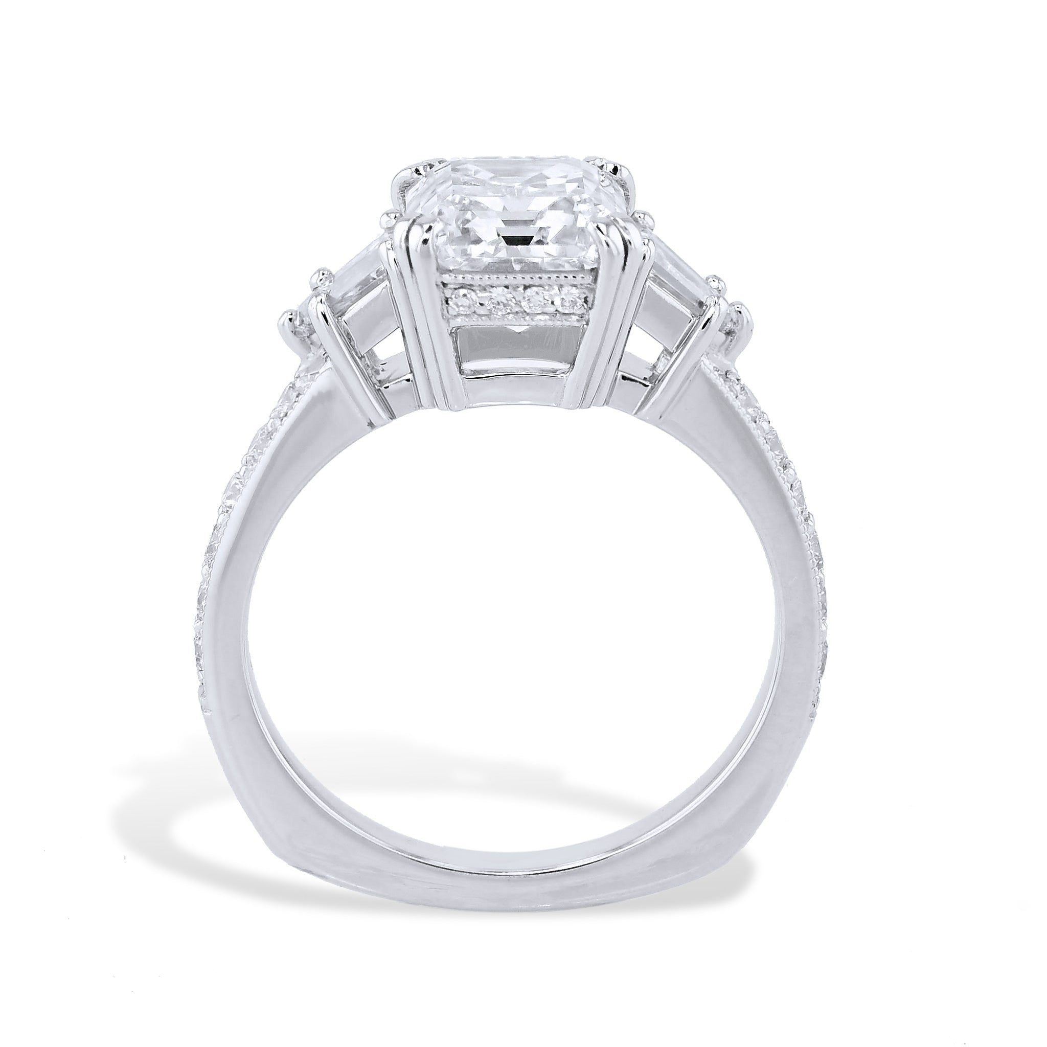 3.02 Carat Emerald Cut Diamond Platinum Engagement Ring Rings H&amp;H Jewels