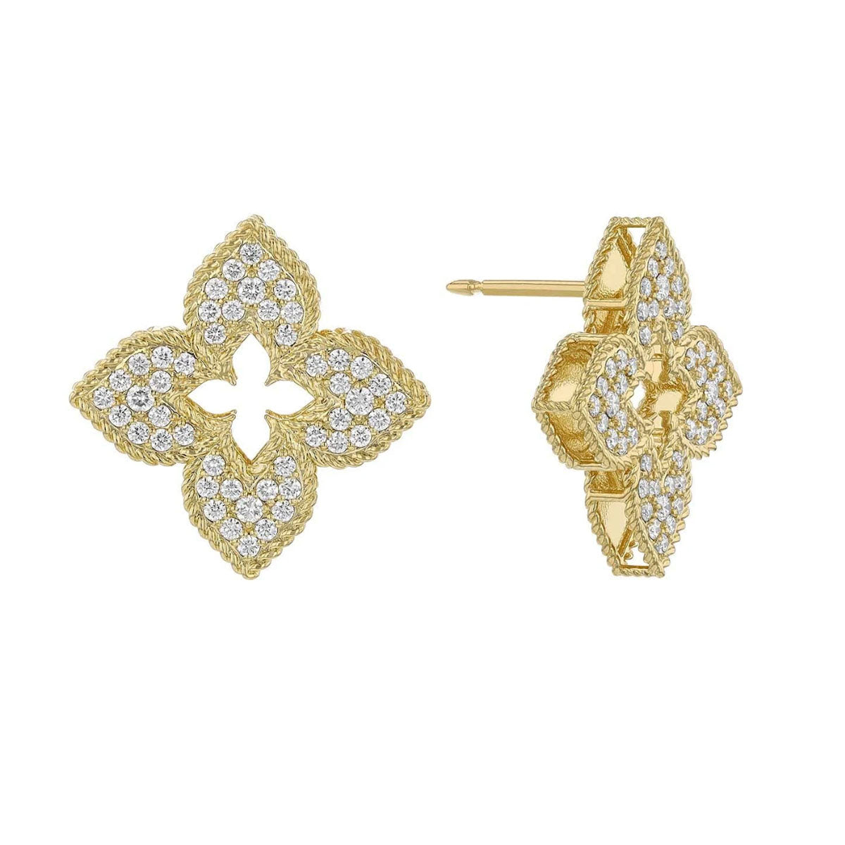 18kt Yellow Gold Venetian Princess Flower Diamond Stud Earrings Earrings Roberto Coin