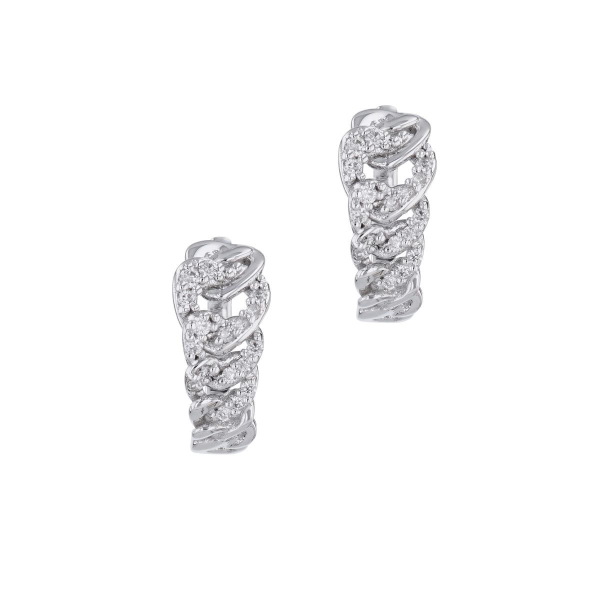 White Gold Diamond Chain Link Hoop Earrings - Alternate View 1