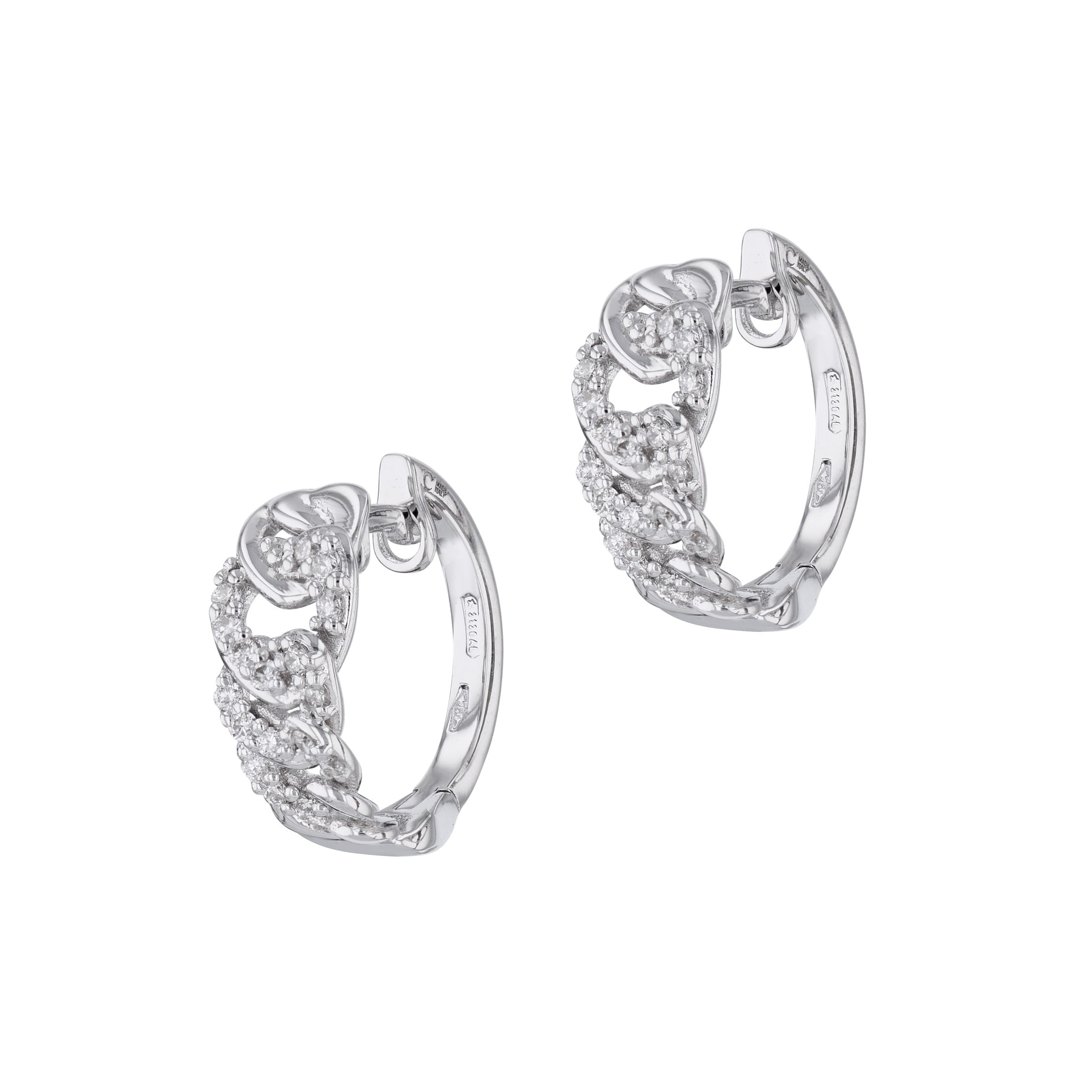 White Gold Diamond Chain Link Hoop Earrings Earrings Curated by H