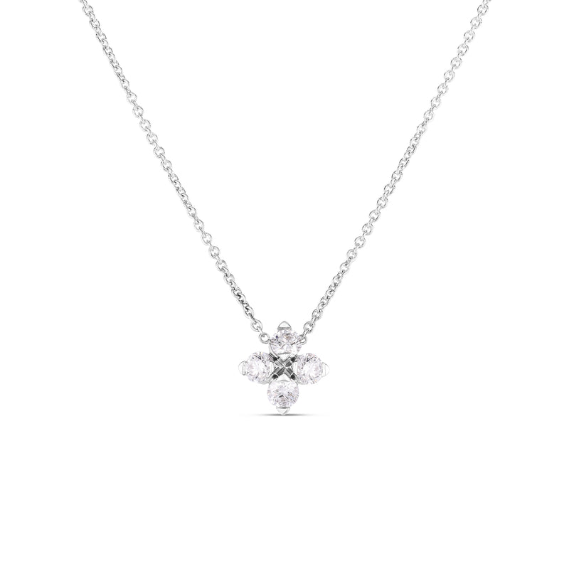18kt. White Gold Love in Verona Small Diamond Flower Pendant Necklace Necklaces Roberto Coin