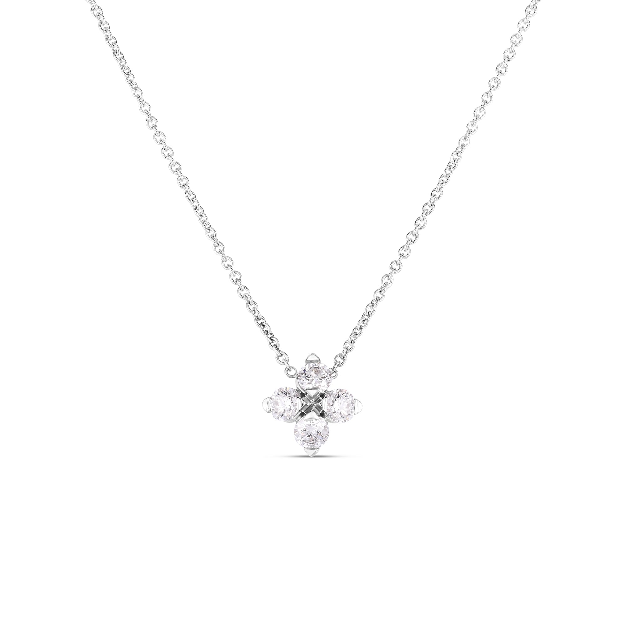 18kt. White Gold Love in Verona Small Diamond Flower Pendant Necklace Necklaces Roberto Coin