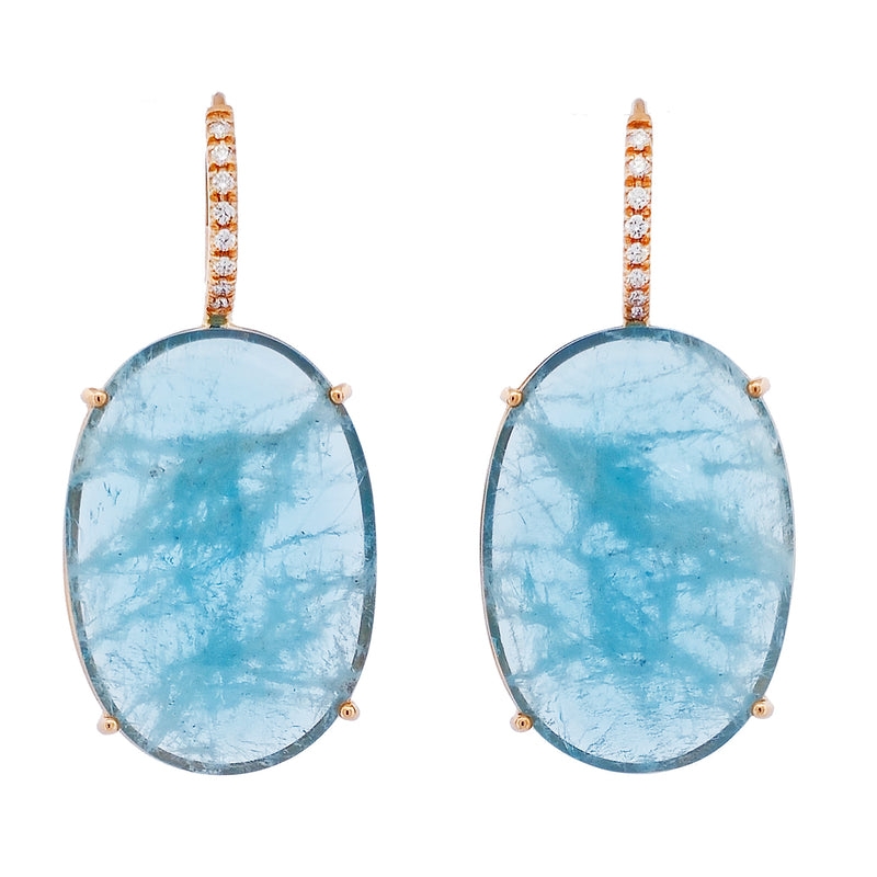 Aquamarine Cabochon Rose Gold Diamond Pave Drop Earrings Earrings H&H Jewels