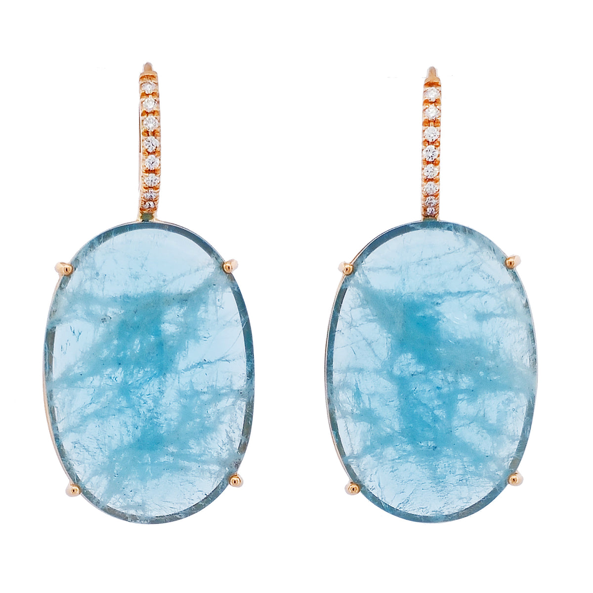 Aquamarine Cabochon Rose Gold Diamond Pave Drop Earrings Earrings H&H Jewels