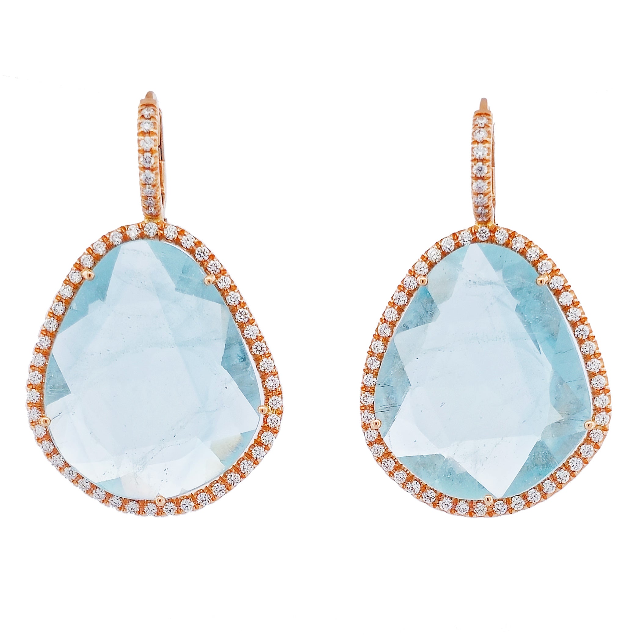 Blue Topaz Rose Gold Diamond Pave Drop Earrings Earrings H&amp;H Jewels