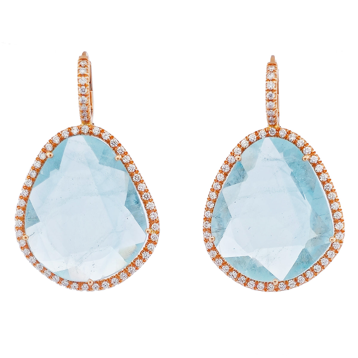 Blue Topaz Rose Gold Diamond Pave Drop Earrings Earrings H&H Jewels