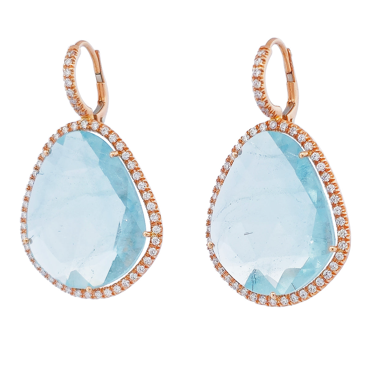 Blue Topaz Rose Gold Diamond Pave Drop Earrings - Alternate View 1