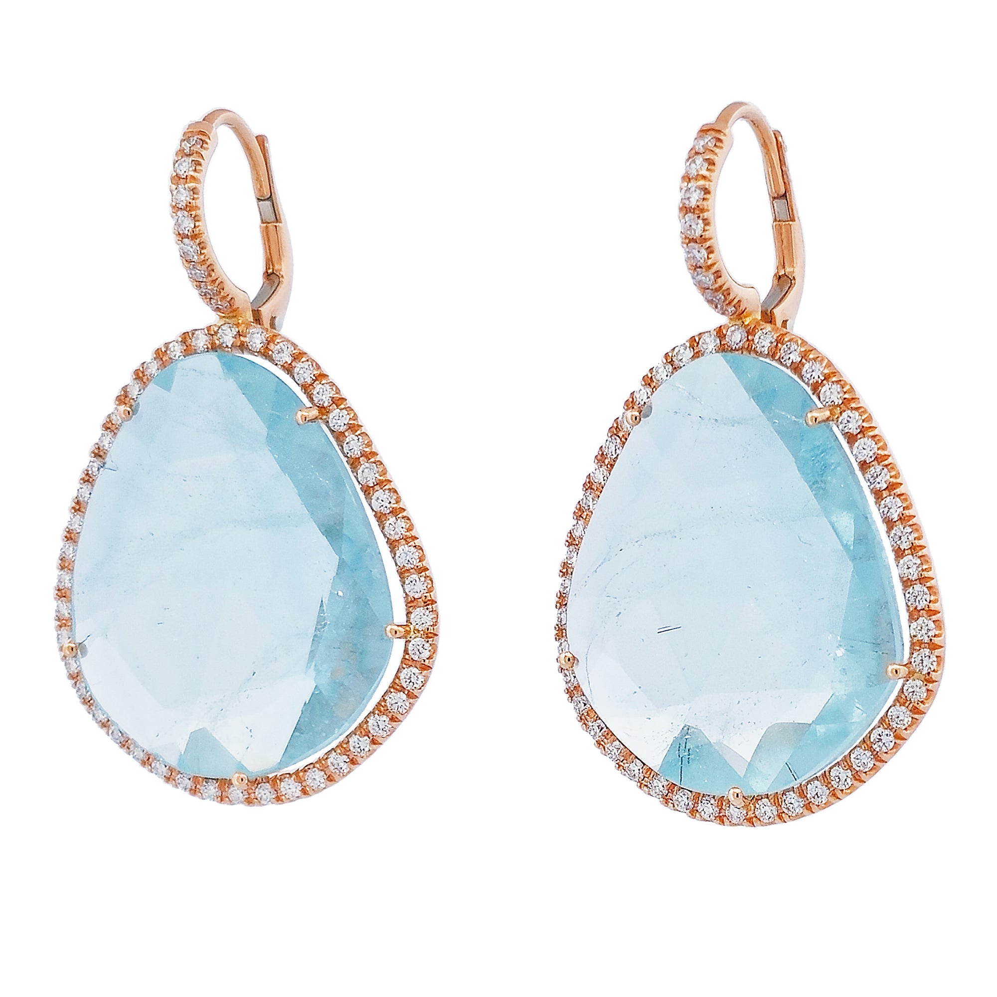 Blue Topaz Rose Gold Diamond Pave Drop Earrings Earrings H&amp;H Jewels