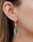 Aquamarine Cabochon and Blue Zircon Yellow Gold Diamond Pave Drop Earrings Earrings H&H Jewels