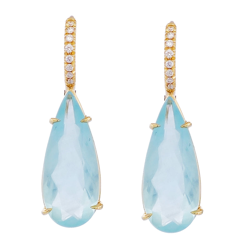 Milky Aquamarine Yellow Gold Diamond Pave Drop Earrings Earrings H&H Jewels