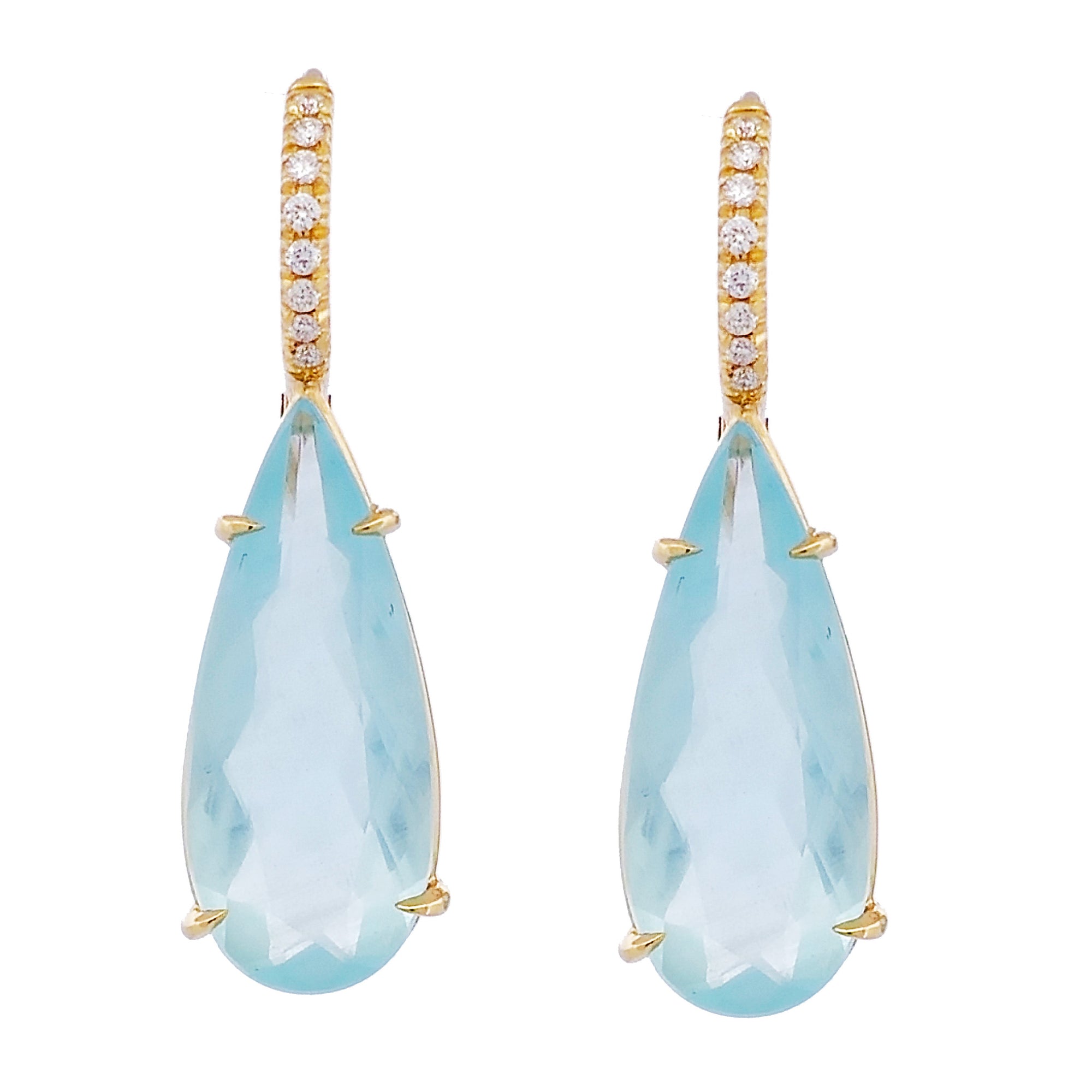 Milky Aquamarine Yellow Gold Diamond Pave Drop Earrings Earrings H&amp;H Jewels