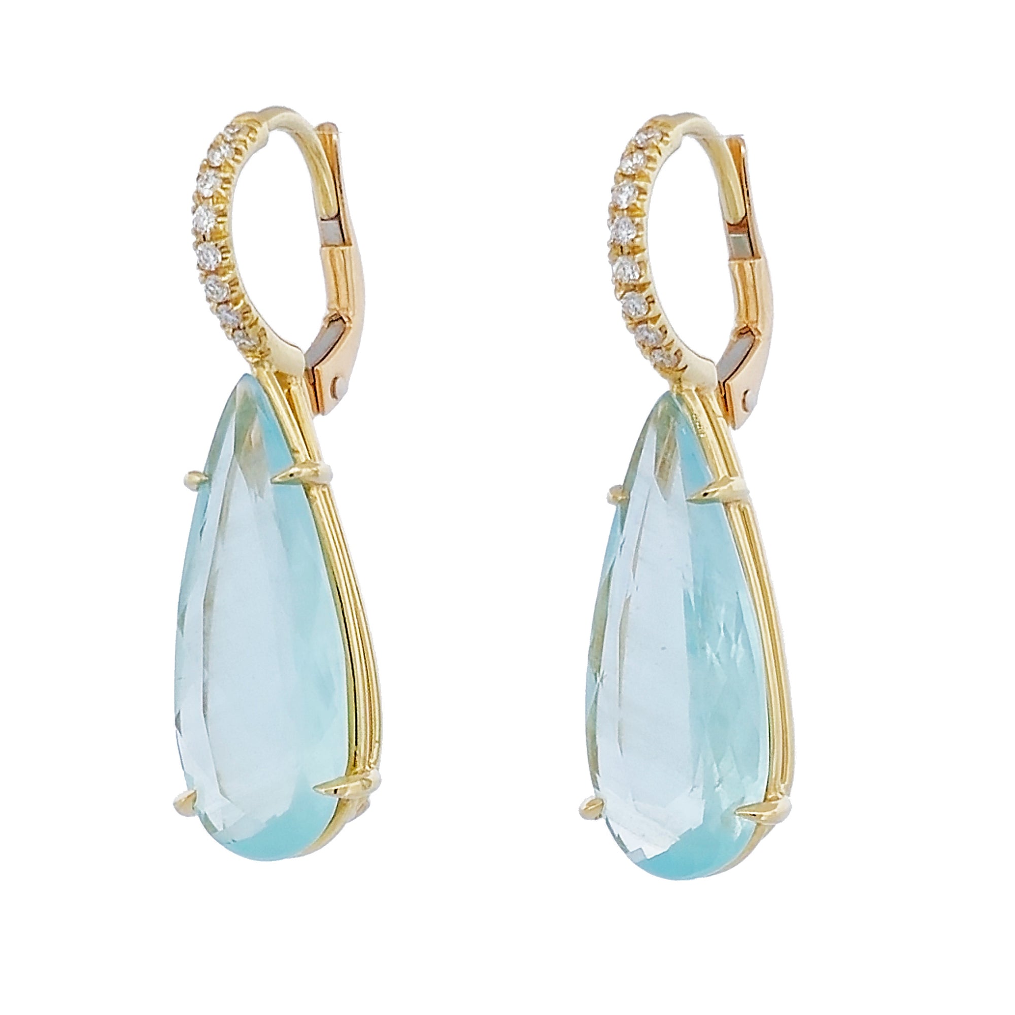 Milky Aquamarine Yellow Gold Diamond Pave Drop Earrings Earrings H&amp;H Jewels