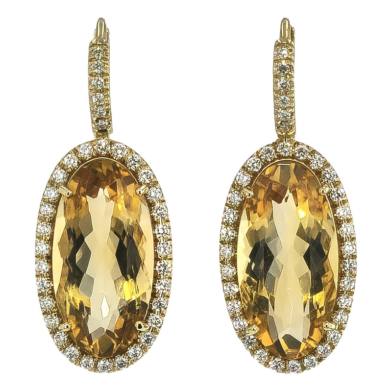 Elongated Oval Citrine Diamond Pave Drop Earrings Earrings H&H Jewels