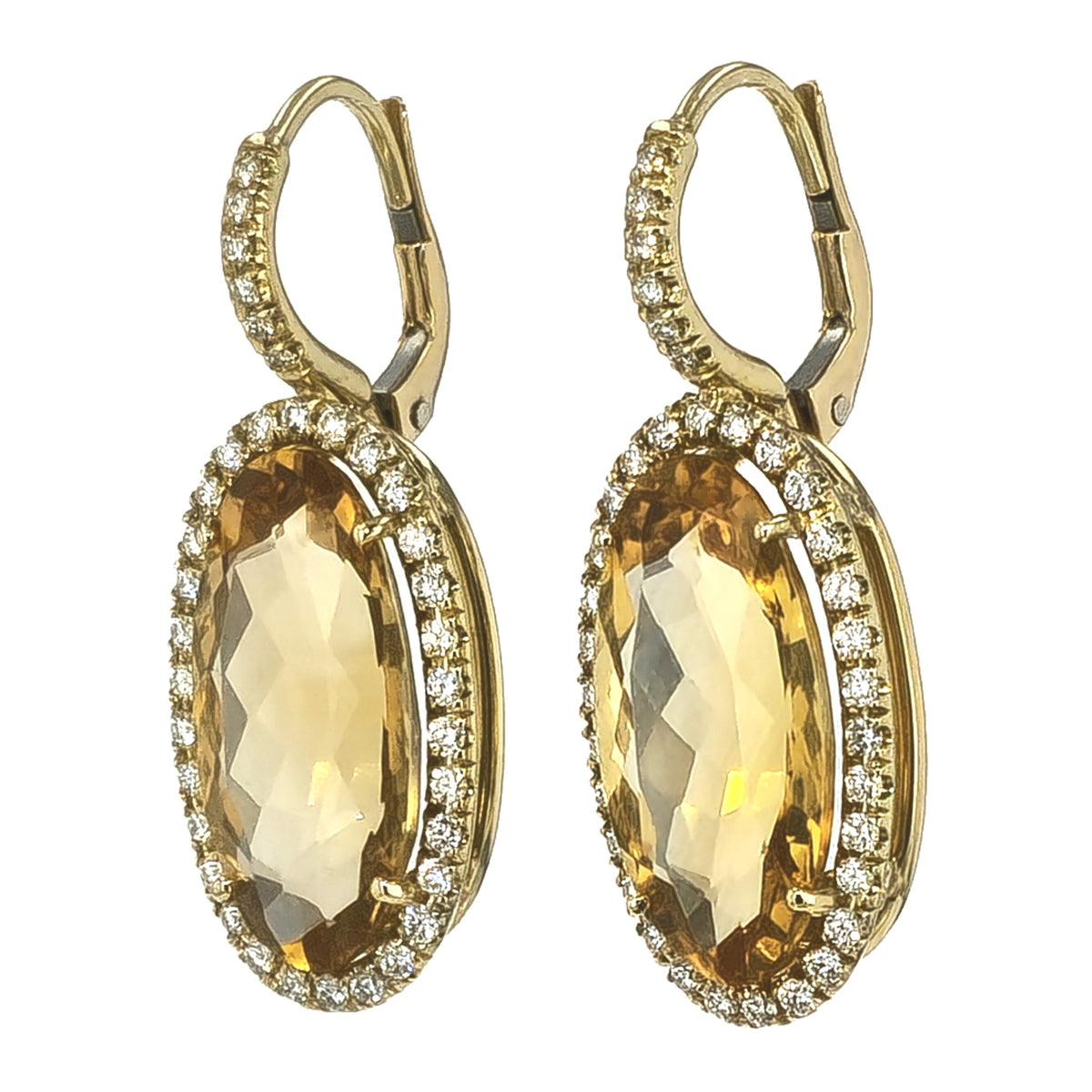 Elongated Oval Citrine Diamond Pave Drop Earrings - Alternate View 1