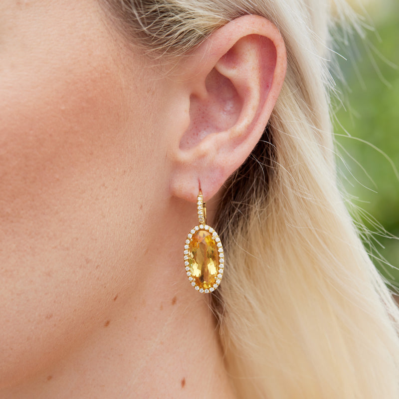 Elongated Oval Citrine Diamond Pave Drop Earrings Earrings H&H Jewels