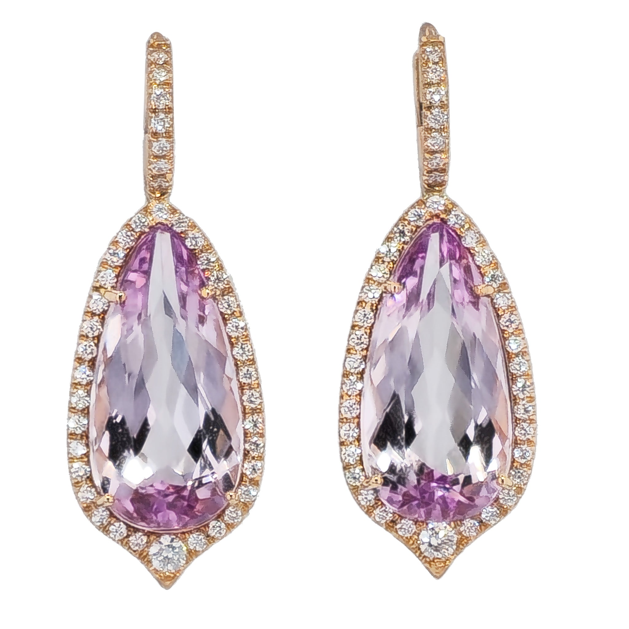 Kunzite Rose Gold Diamond Pave Drop Earrings Earrings H&amp;H Jewels