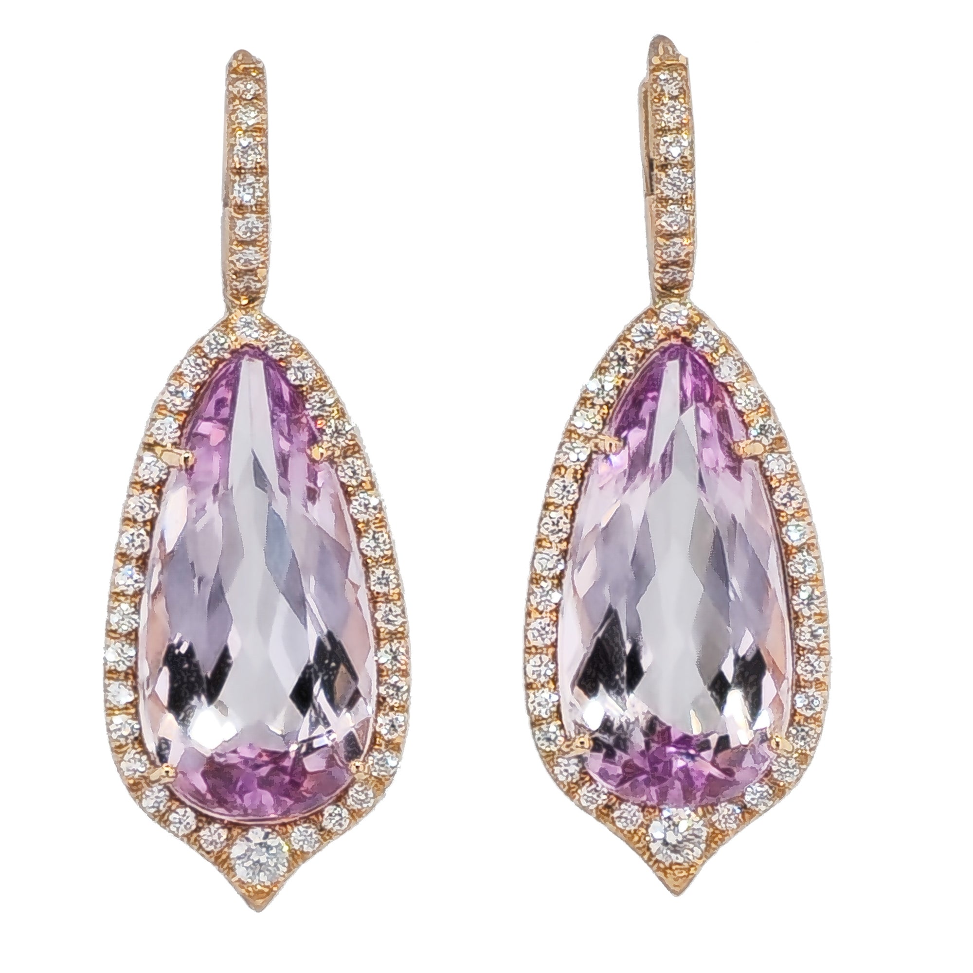 Kunzite Rose Gold Diamond Pave Drop Earrings Earrings H&H Jewels