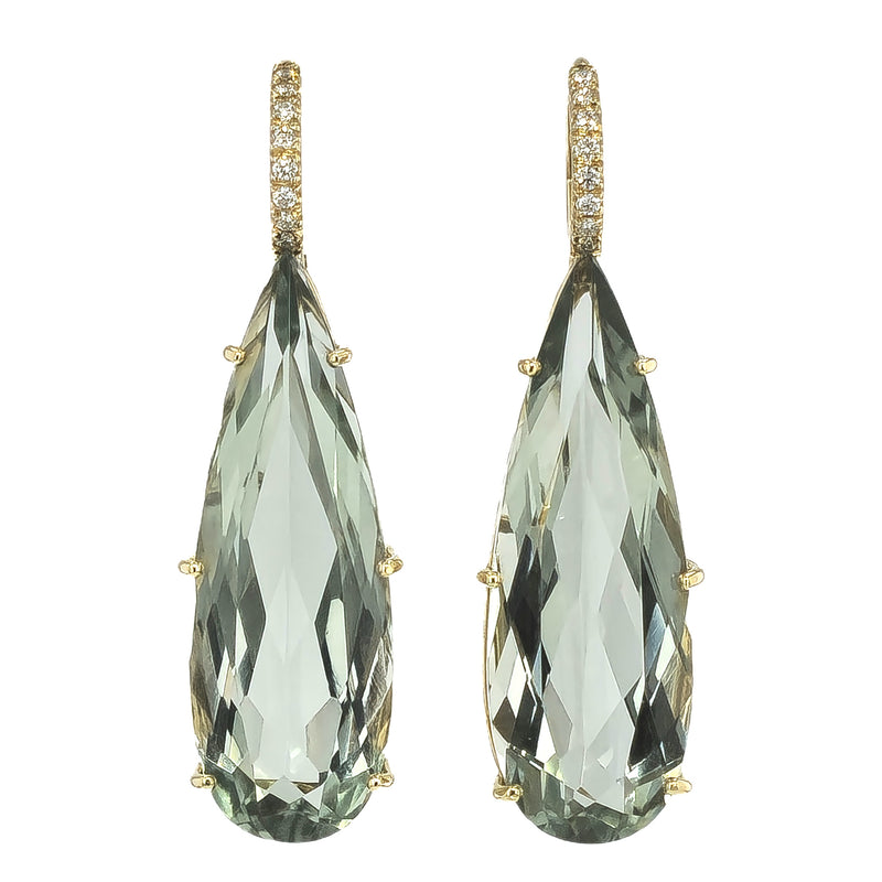 Prasolite Yellow Gold Diamond Pave Drop Earrings Earrings H&H Jewels