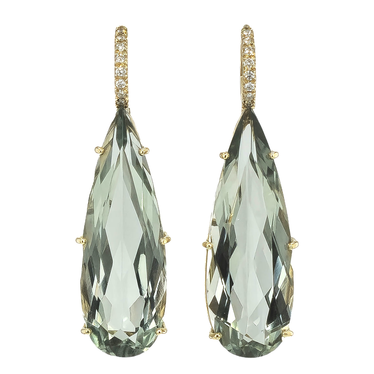 Prasolite Yellow Gold Diamond Pave Drop Earrings Earrings H&H Jewels