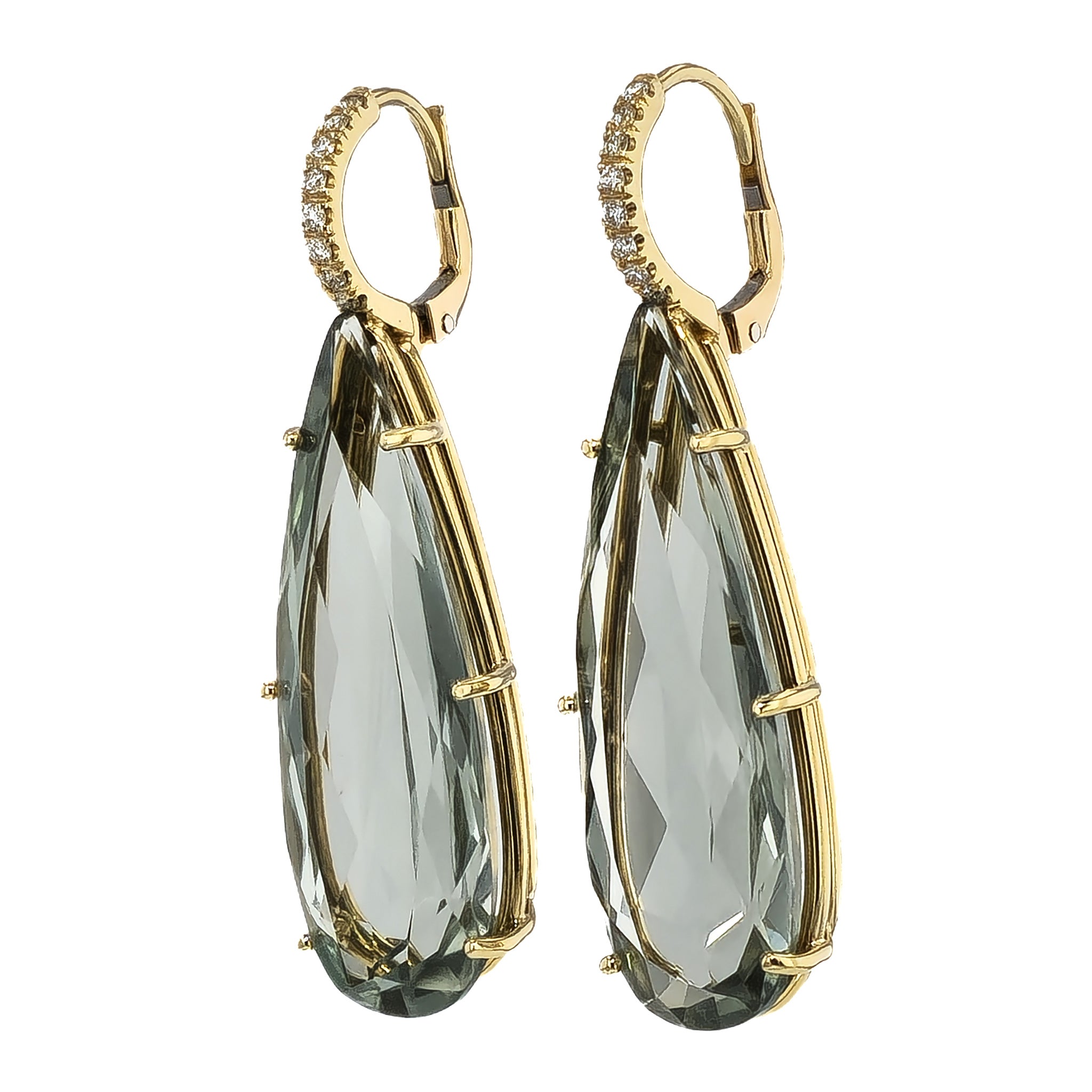 Prasolite Yellow Gold Diamond Pave Drop Earrings Earrings H&amp;H Jewels