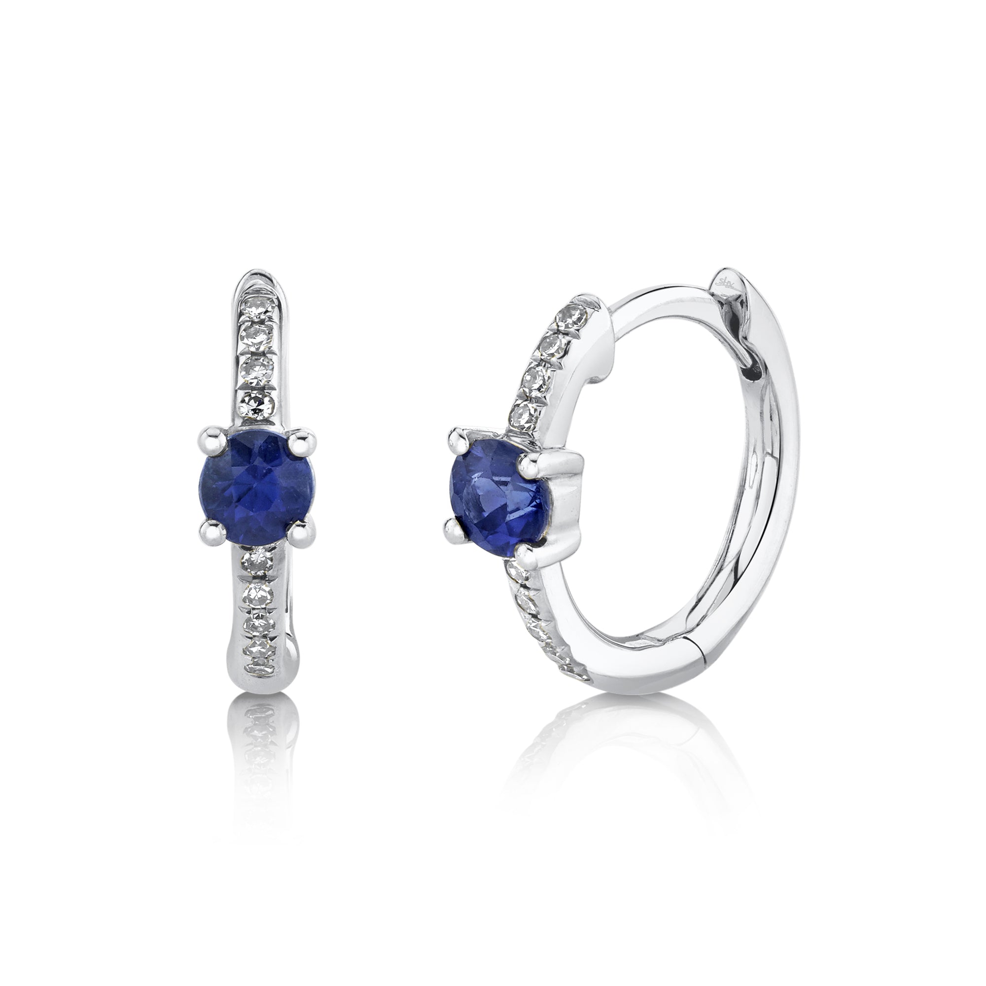 White Gold Pave Diamond and Sapphire Huggie Earrings Earrings Gift Giving