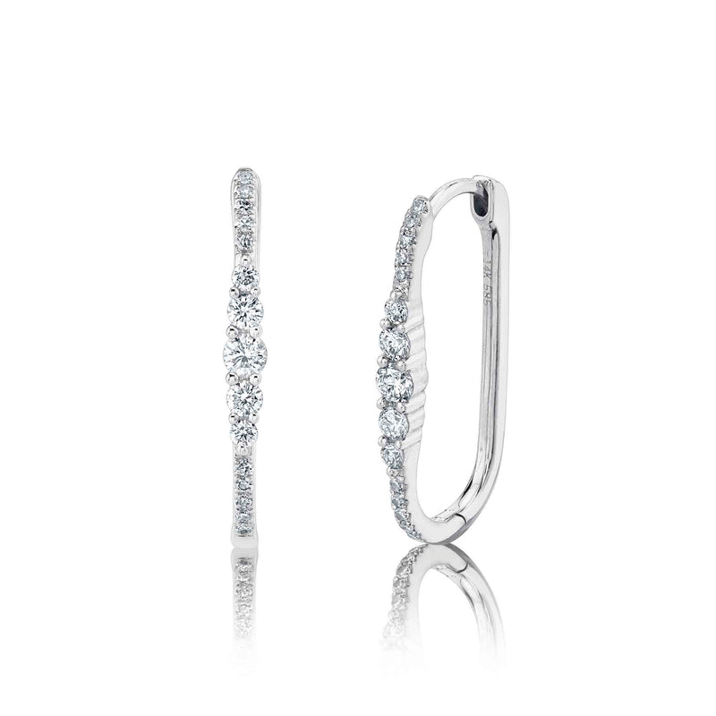 White Gold Diamond Pave Oval Hoop Earrings Earrings Shy Creation