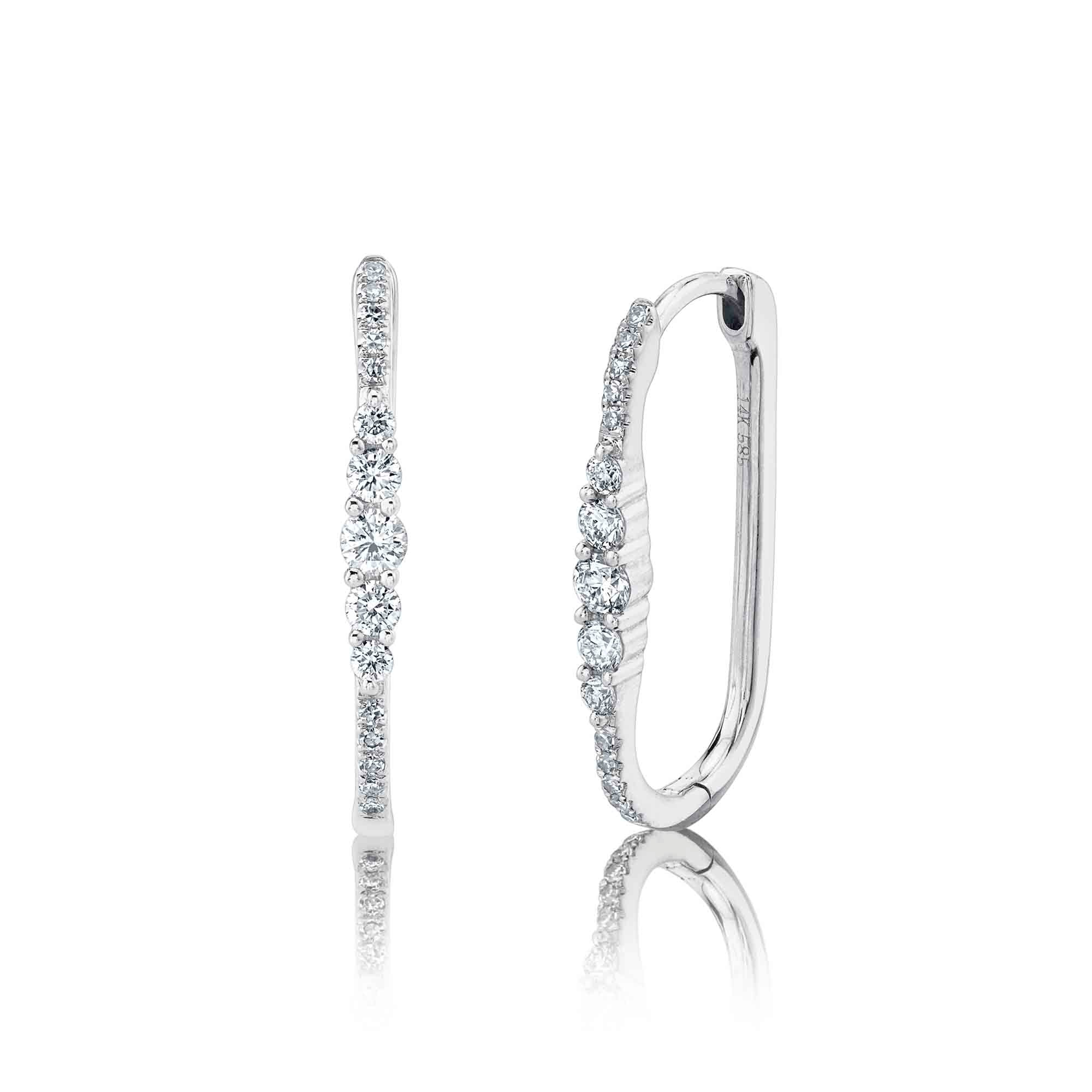 White Gold Diamond Pave Oval Hoop Earrings Earrings Gift Giving