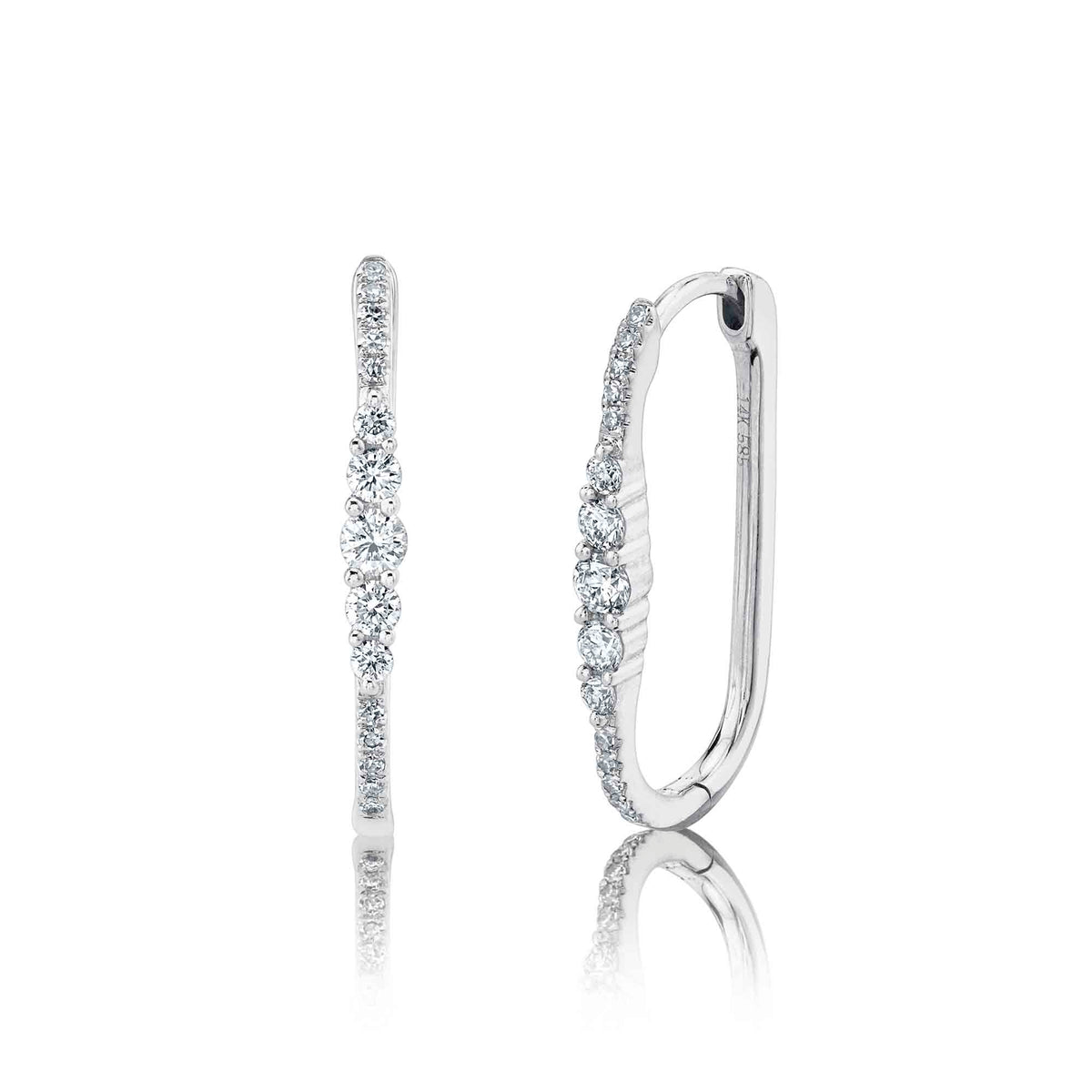 White Gold Diamond Pave Oval Hoop Earrings Earrings Shy Creation