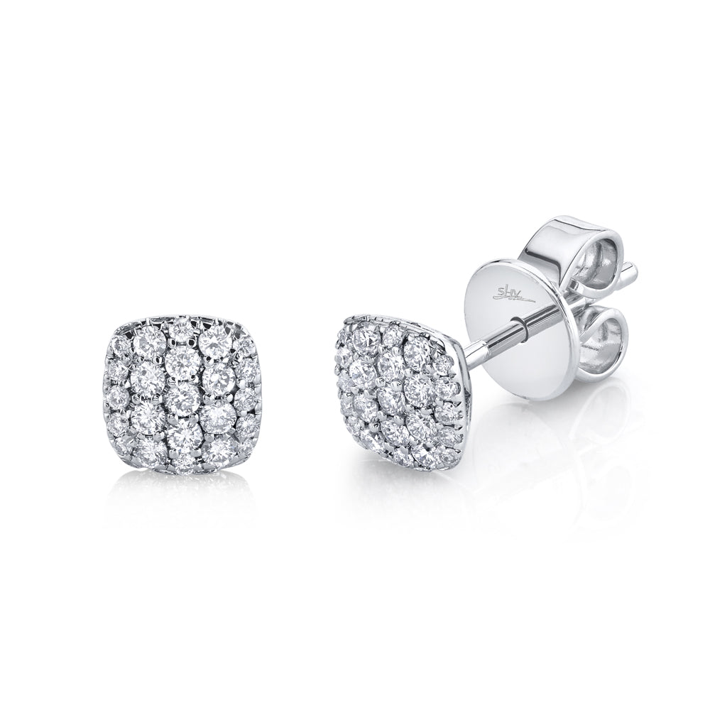 White Gold Diamond Pave Square Stud Earrings Earrings Gift Giving