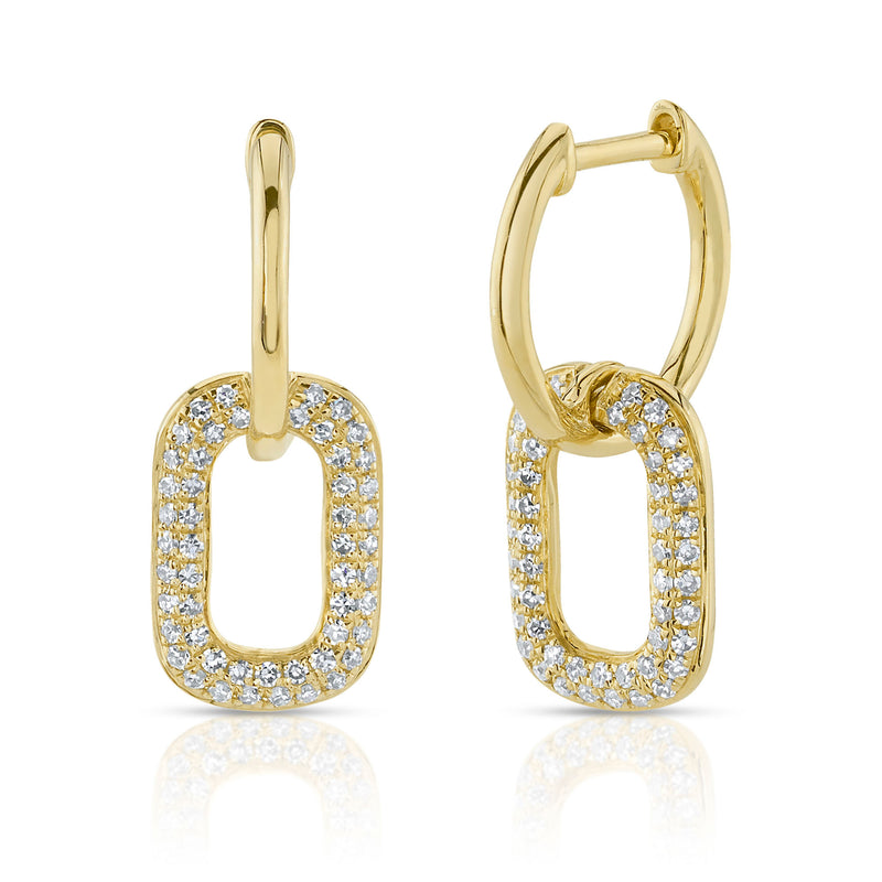 Yellow Gold Diamond Pave Hoop Drop Earrings Earrings Shy Creation