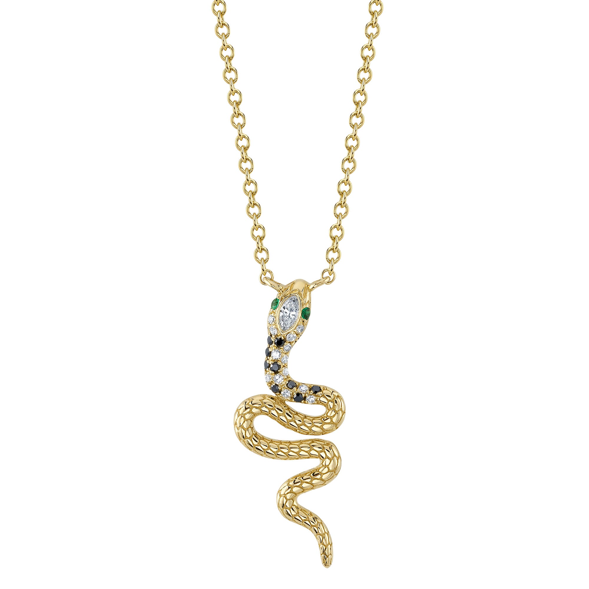 Yellow Gold Diamond Emerald Snake Pendant Necklace Necklaces Gift Giving