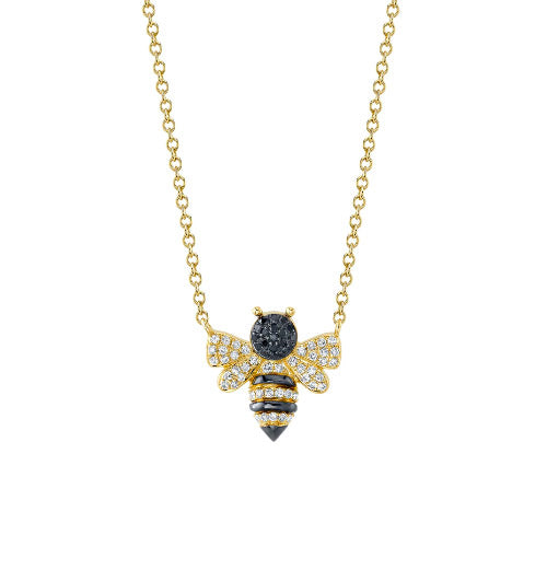 14kt Yellow Gold Pave Diamond Bee Pendant Necklace Necklaces Shy Creation