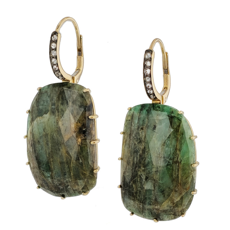 Natural Emerald Slice & Spiked Diamond Pave Drop Earrings Earrings H&H Jewels