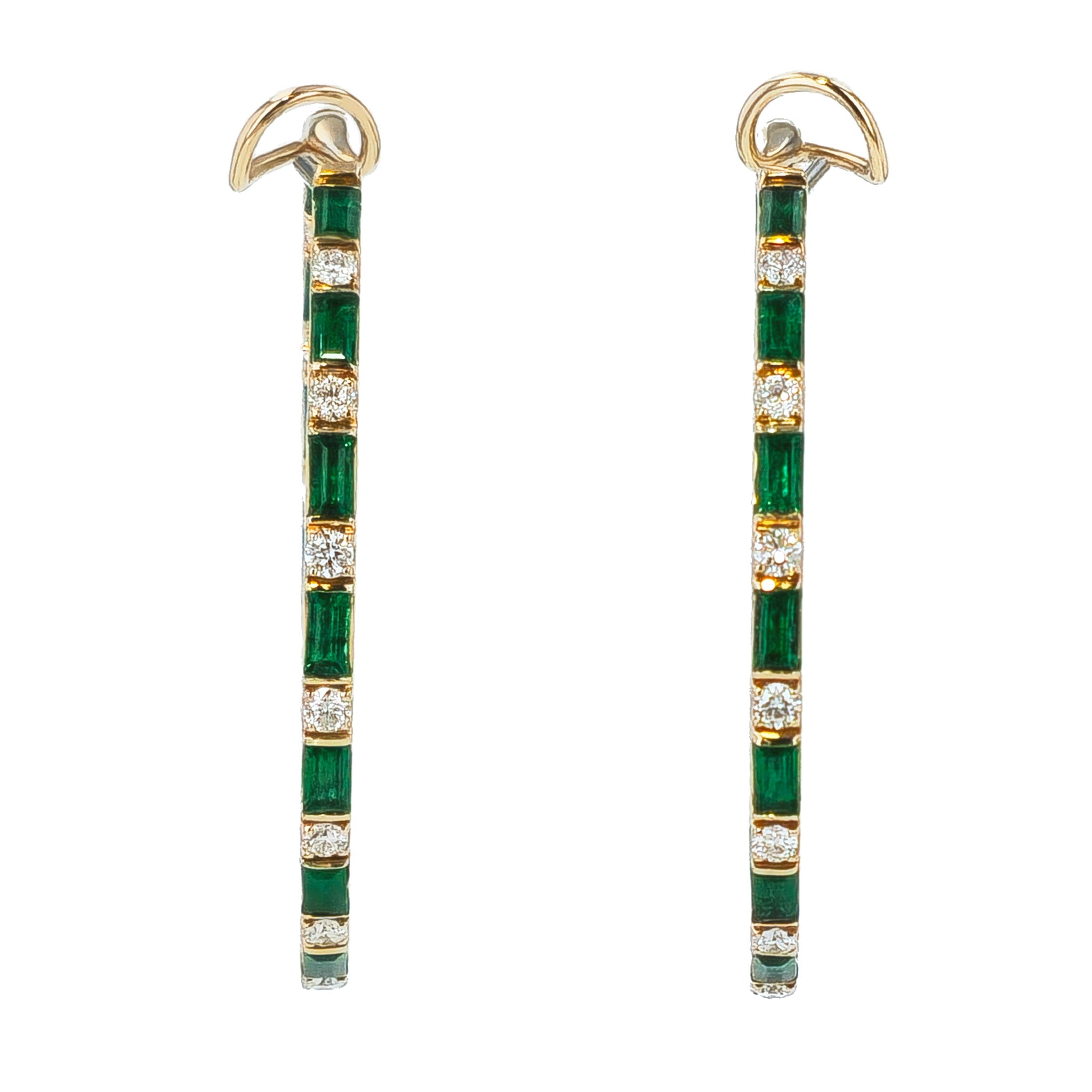 Emerald and Diamond Rose Gold Hoop Earrings Earrings Curated by H