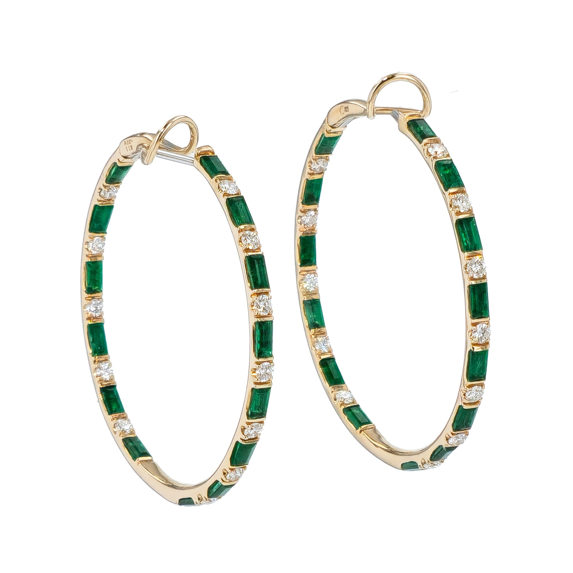 Emerald and Diamond Rose Gold Hoop Earrings Earrings Curated by H