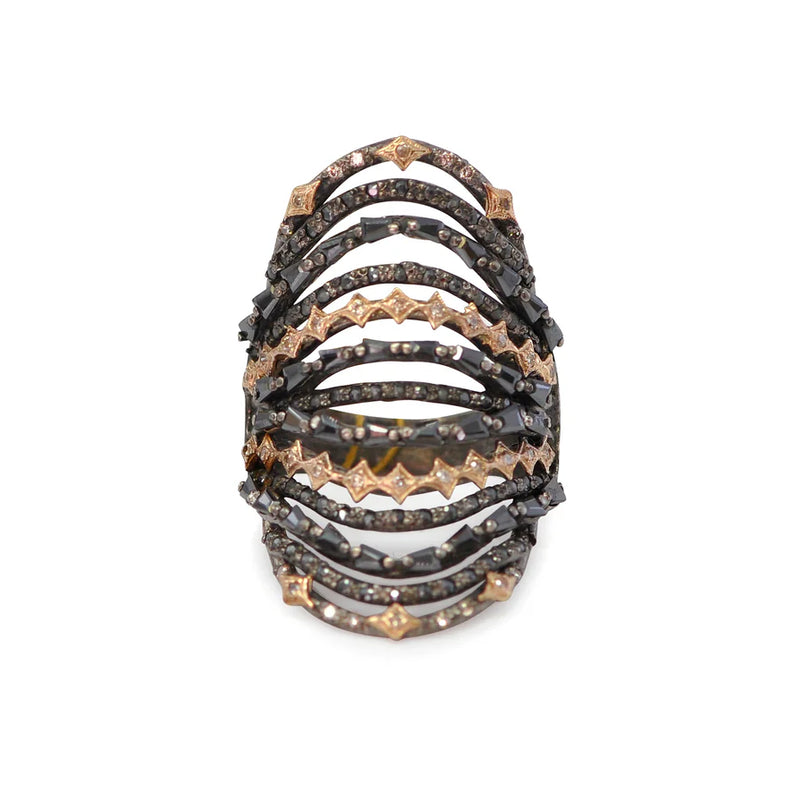 Rose Gold and Grey Sterling Silver Multi-Banded Cocktail Ring Rings Armenta