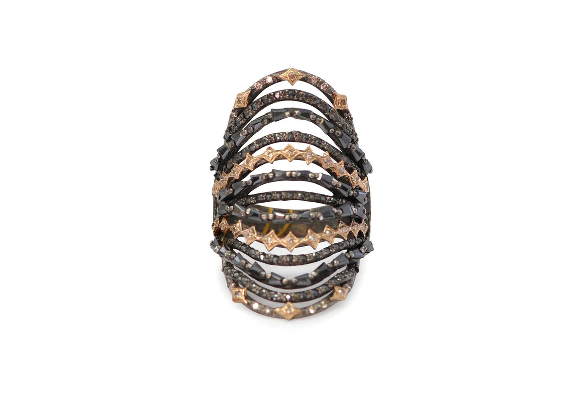 Rose Gold and Grey Sterling Silver Multi-Banded Cocktail Ring Rings Armenta