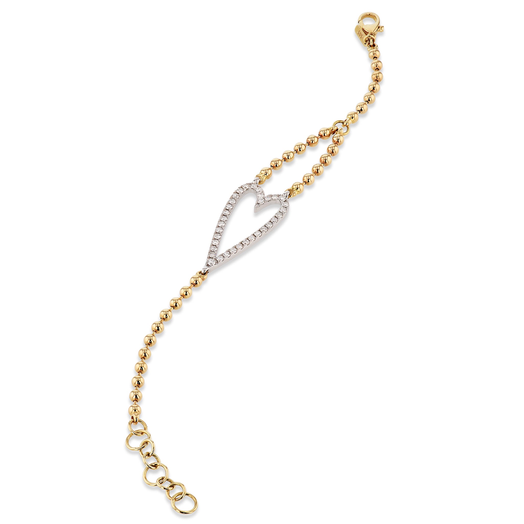 Open Heart Charm Yellow Gold Diamond Pave Bracelet Bracelets Curated by H