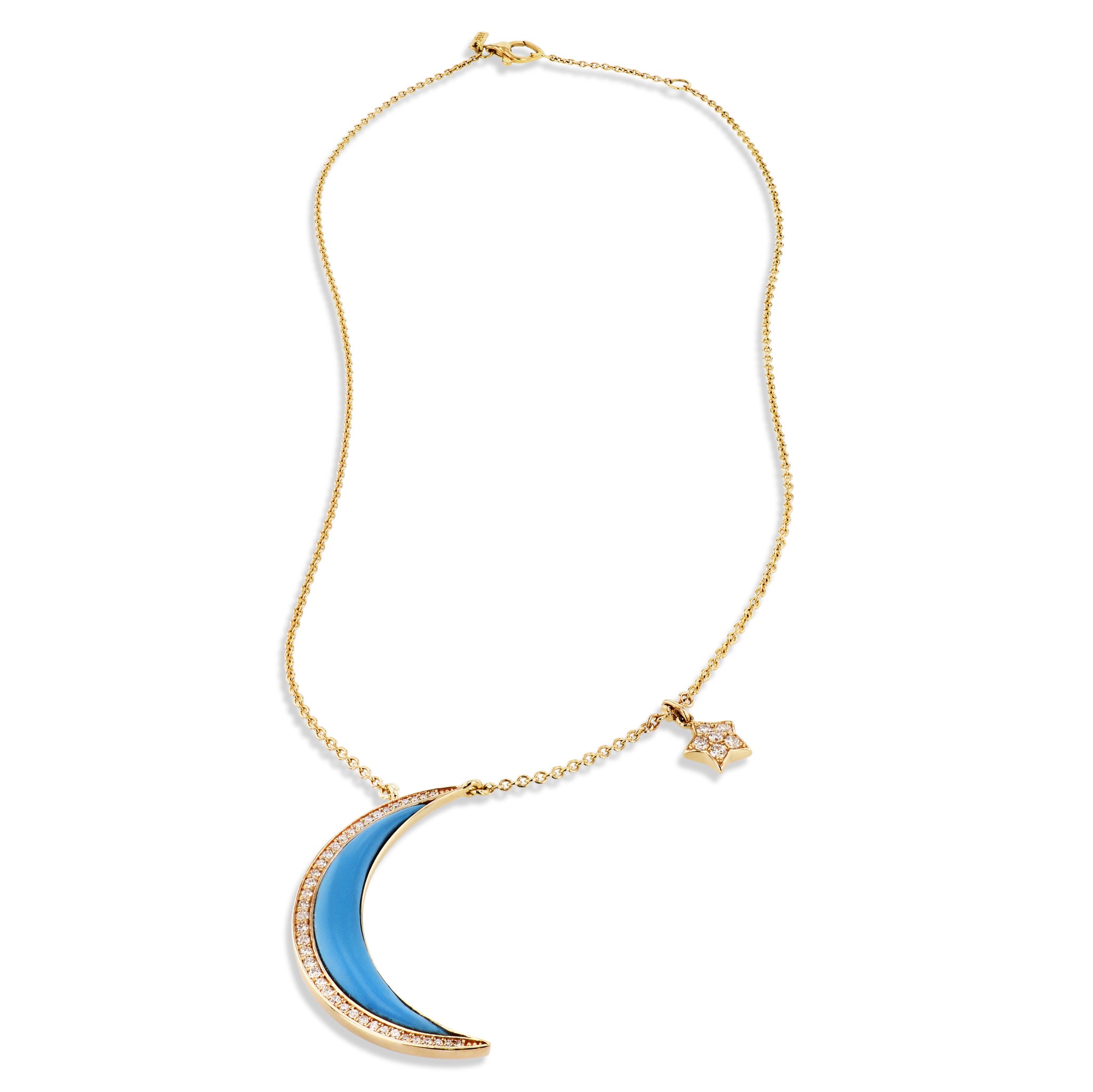 Moon and Star Turquoise Yellow gold Diamond Necklace Necklaces Curated by H