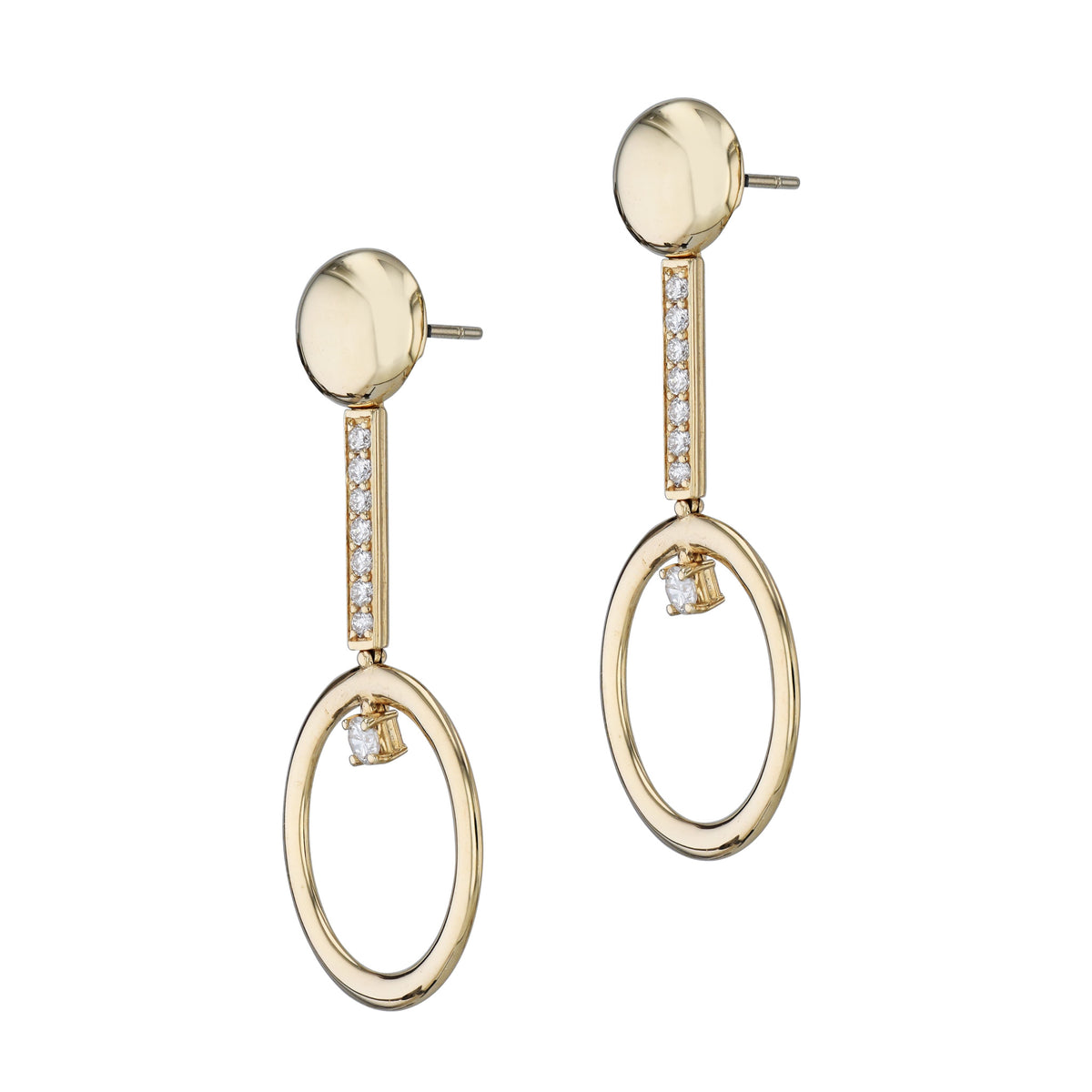 Yellow Gold Diamond Pave Drop Earrings - Alternate View 1