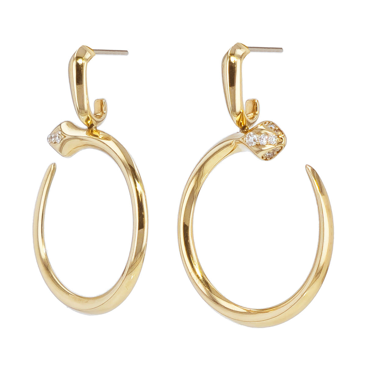 Yellow Gold and Diamond Pave Drop Earrings - Alternate View 1