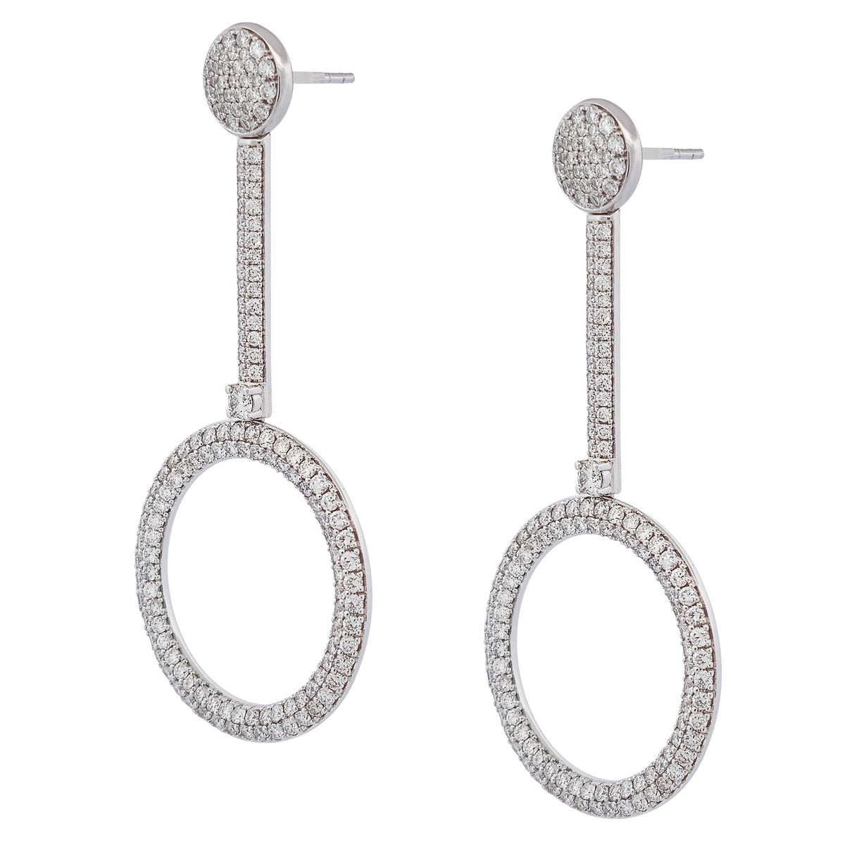 Diamond Pave 18K White Gold Drop Earrings - Alternate View 1